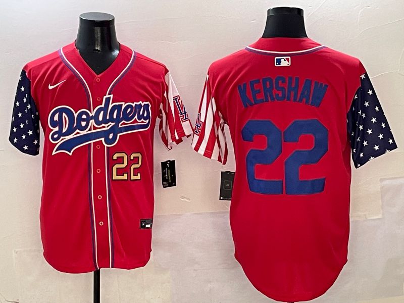 Men Los Angeles Dodgers 22 Kershaw Red a generation of national flags Joint name 2025 Nike MLB Jersey style 3